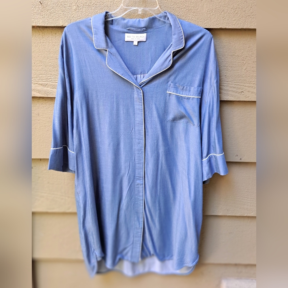 BED TO BRUNCH Blue Sleep Lounge Shirt - Large